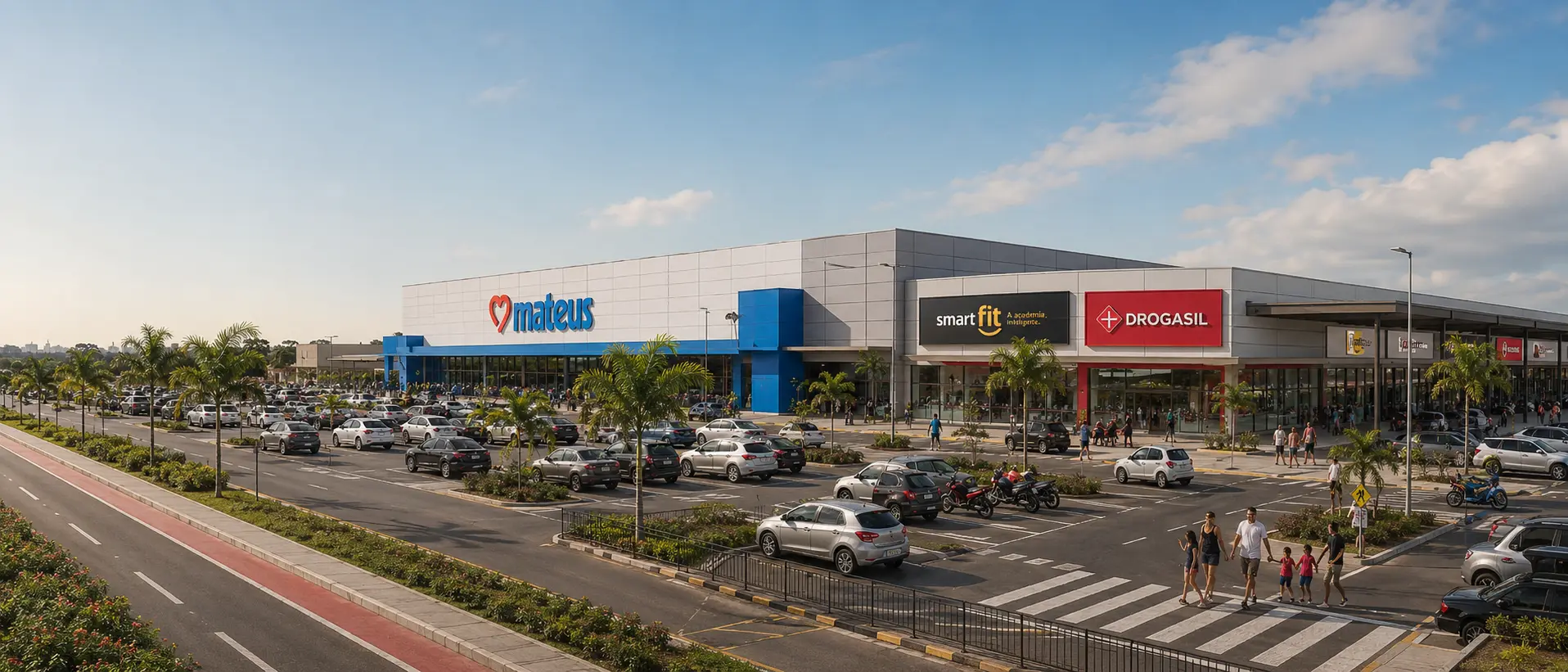 Complexo comercial construído pela DOM — Mateus, Smart Fit e Drogasil